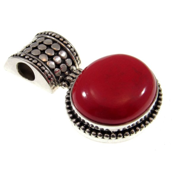 Handcrafted Solid 925 Sterling Silver & Red Agate Balinese Pendant, Made in Bali - Picture 3 of 5